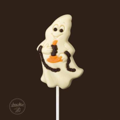 czekoladowy lizak na Halloween, lizaki na Halloween, czekoladowe figurki, prezent na Halloween, czekoladowy duszek, duch z czekolady, upiorne prezenty,